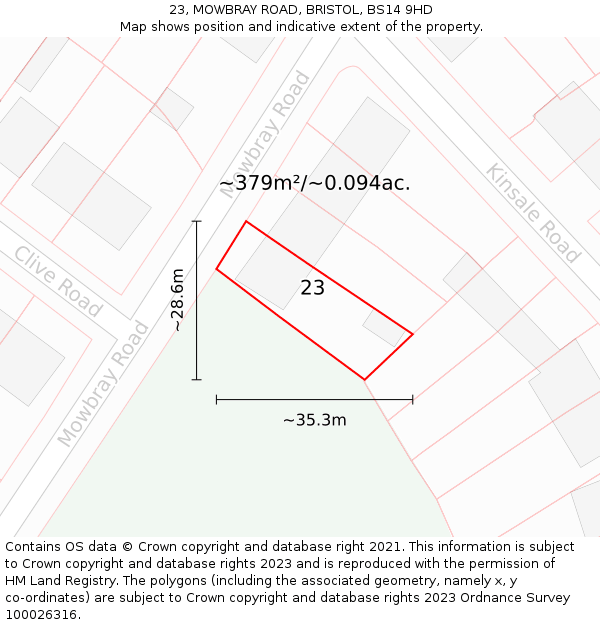 23, MOWBRAY ROAD, BRISTOL, BS14 9HD: Plot and title map