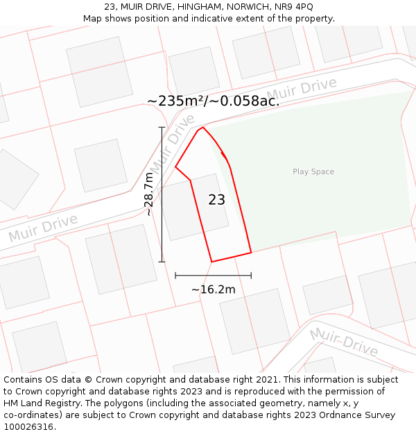23, MUIR DRIVE, HINGHAM, NORWICH, NR9 4PQ: Plot and title map