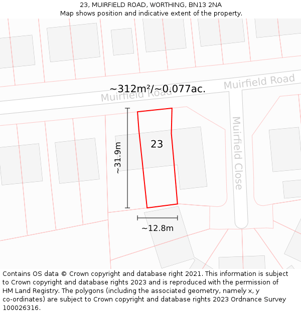 23, MUIRFIELD ROAD, WORTHING, BN13 2NA: Plot and title map