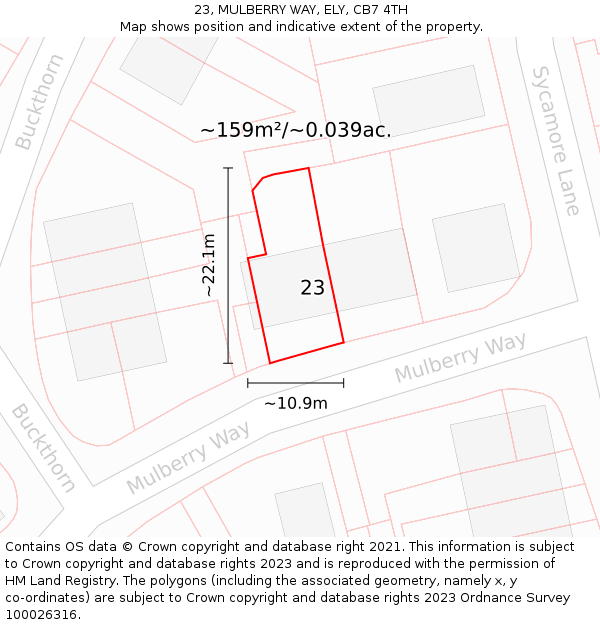 23, MULBERRY WAY, ELY, CB7 4TH: Plot and title map