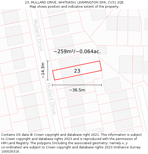23, MULLARD DRIVE, WHITNASH, LEAMINGTON SPA, CV31 2QE: Plot and title map