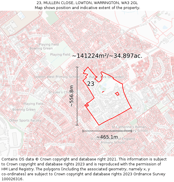 23, MULLEIN CLOSE, LOWTON, WARRINGTON, WA3 2GL: Plot and title map