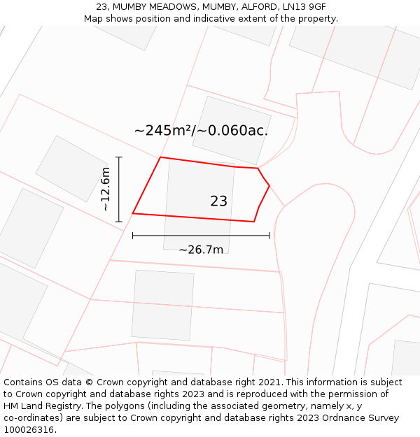 23, MUMBY MEADOWS, MUMBY, ALFORD, LN13 9GF: Plot and title map