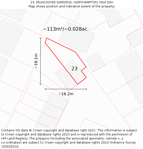 23, MUNCASTER GARDENS, NORTHAMPTON, NN4 0XH: Plot and title map