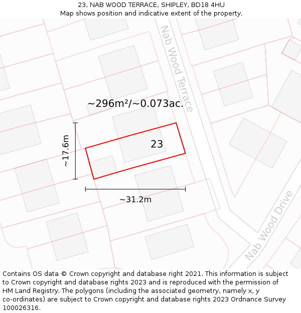 23, NAB WOOD TERRACE, SHIPLEY, BD18 4HU: Plot and title map
