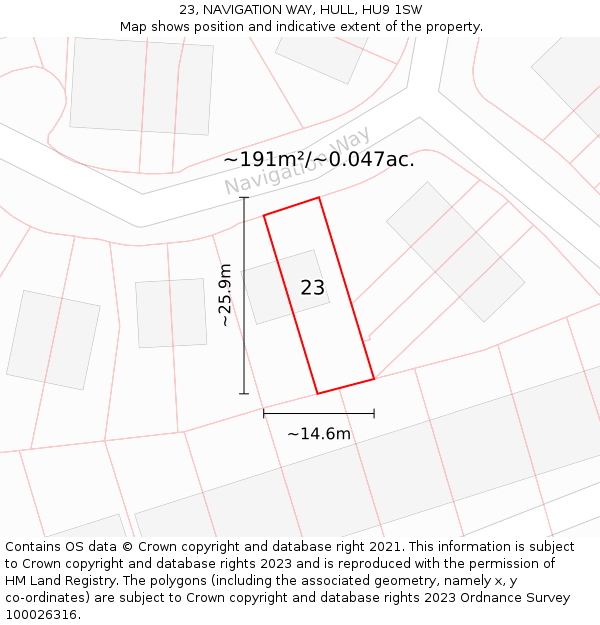 23, NAVIGATION WAY, HULL, HU9 1SW: Plot and title map