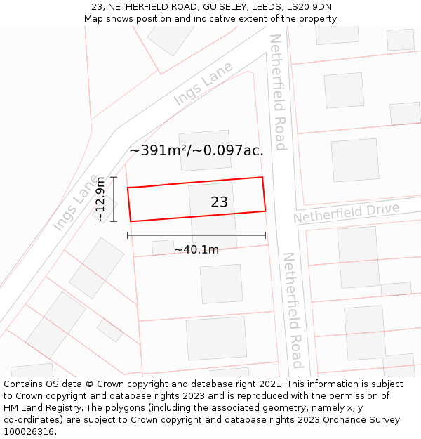 23, NETHERFIELD ROAD, GUISELEY, LEEDS, LS20 9DN: Plot and title map