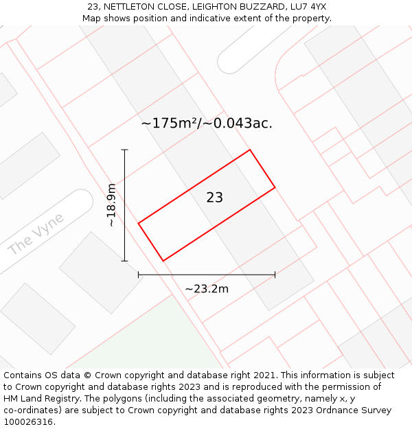 23, NETTLETON CLOSE, LEIGHTON BUZZARD, LU7 4YX: Plot and title map