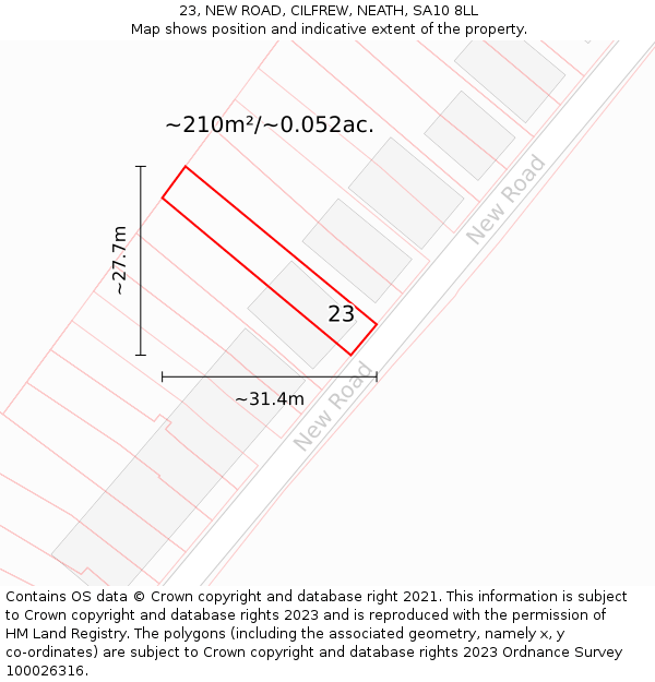 23, NEW ROAD, CILFREW, NEATH, SA10 8LL: Plot and title map