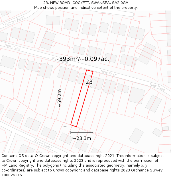 23, NEW ROAD, COCKETT, SWANSEA, SA2 0GA: Plot and title map
