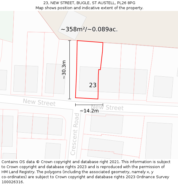 23, NEW STREET, BUGLE, ST AUSTELL, PL26 8PG: Plot and title map