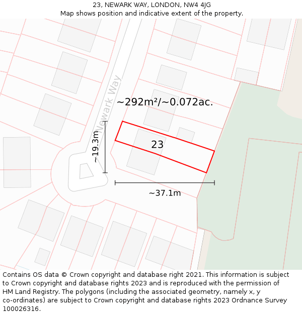 23, NEWARK WAY, LONDON, NW4 4JG: Plot and title map