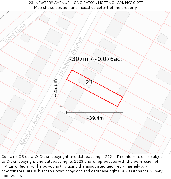 23, NEWBERY AVENUE, LONG EATON, NOTTINGHAM, NG10 2FT: Plot and title map