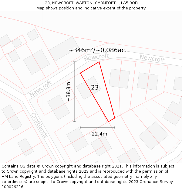 23, NEWCROFT, WARTON, CARNFORTH, LA5 9QB: Plot and title map