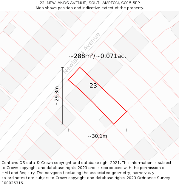 23, NEWLANDS AVENUE, SOUTHAMPTON, SO15 5EP: Plot and title map