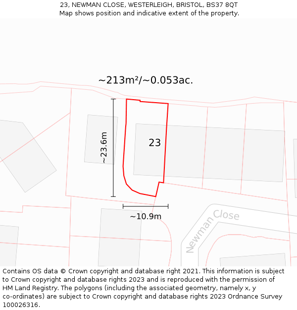 23, NEWMAN CLOSE, WESTERLEIGH, BRISTOL, BS37 8QT: Plot and title map