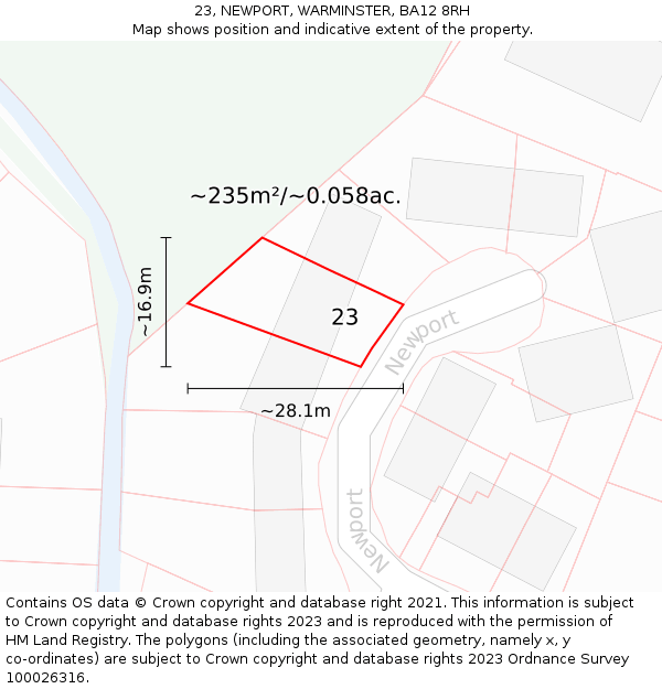 23, NEWPORT, WARMINSTER, BA12 8RH: Plot and title map