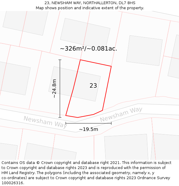 23, NEWSHAM WAY, NORTHALLERTON, DL7 8HS: Plot and title map