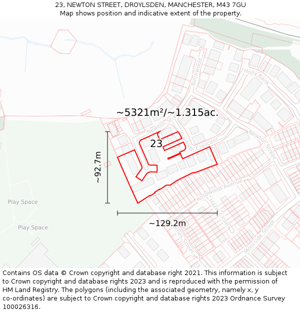 23, NEWTON STREET, DROYLSDEN, MANCHESTER, M43 7GU: Plot and title map