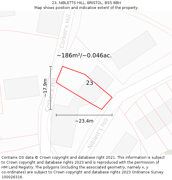 23, NIBLETTS HILL, BRISTOL, BS5 8BH: Plot and title map