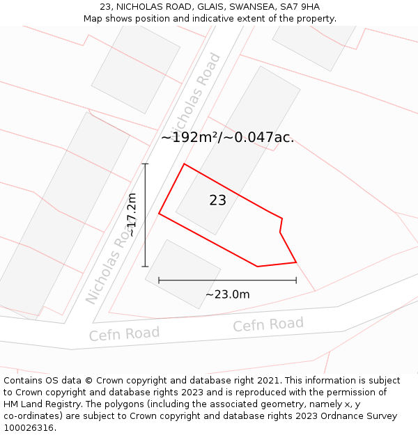 23, NICHOLAS ROAD, GLAIS, SWANSEA, SA7 9HA: Plot and title map