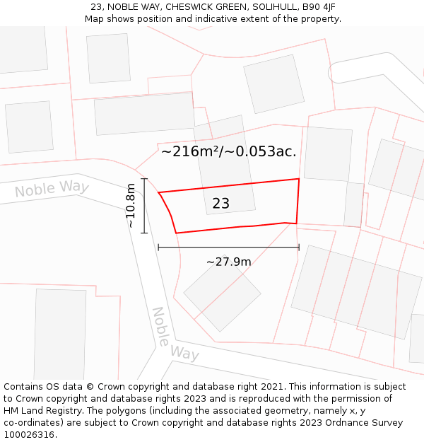 23, NOBLE WAY, CHESWICK GREEN, SOLIHULL, B90 4JF: Plot and title map