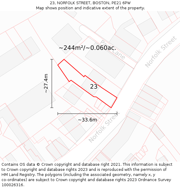 23, NORFOLK STREET, BOSTON, PE21 6PW: Plot and title map