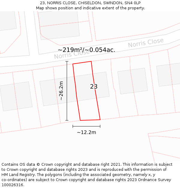 23, NORRIS CLOSE, CHISELDON, SWINDON, SN4 0LP: Plot and title map