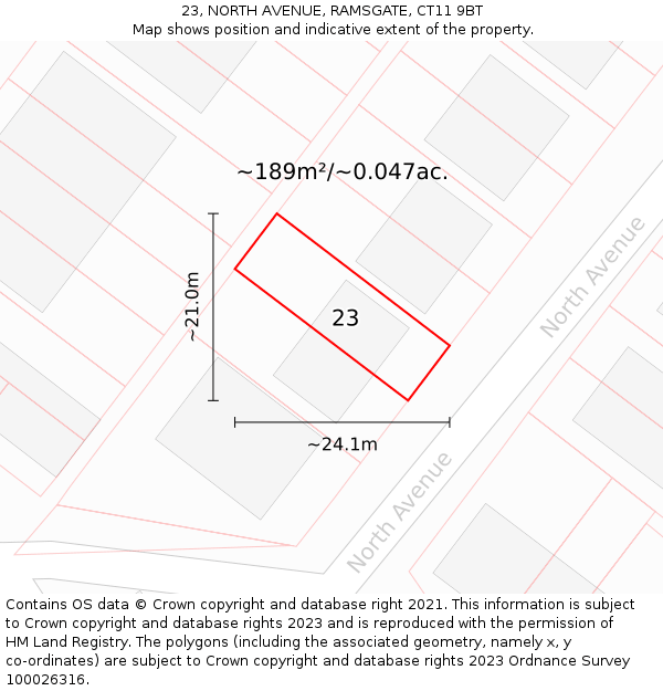 23, NORTH AVENUE, RAMSGATE, CT11 9BT: Plot and title map