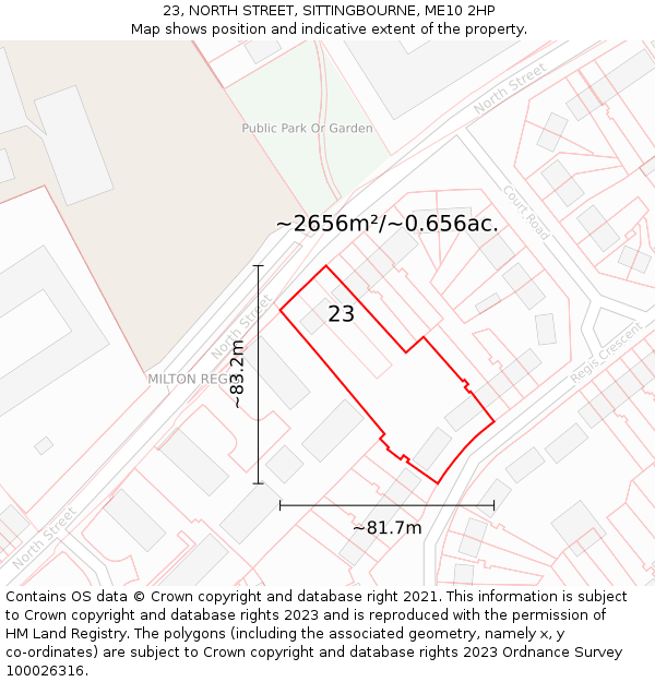 23, NORTH STREET, SITTINGBOURNE, ME10 2HP: Plot and title map