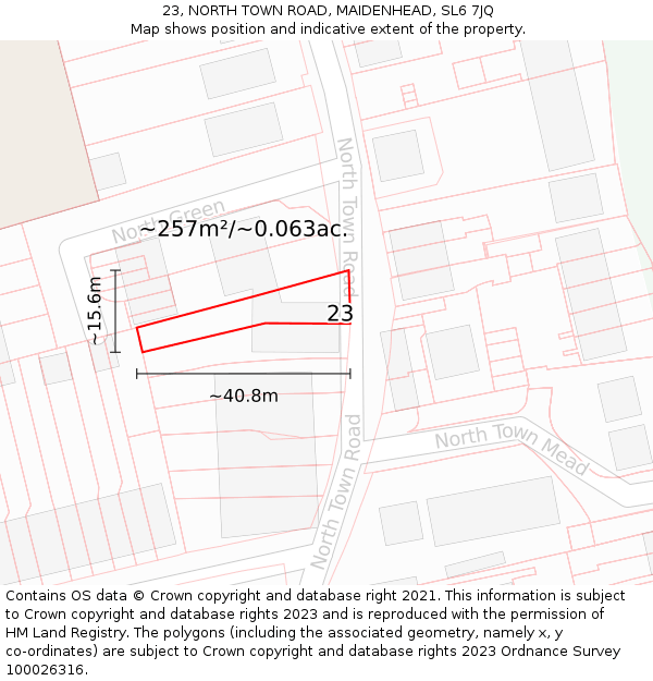 23, NORTH TOWN ROAD, MAIDENHEAD, SL6 7JQ: Plot and title map