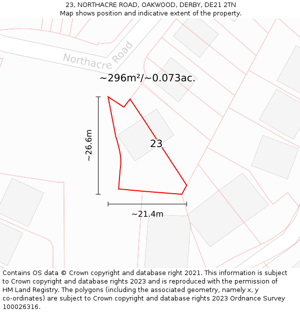 23, NORTHACRE ROAD, OAKWOOD, DERBY, DE21 2TN: Plot and title map