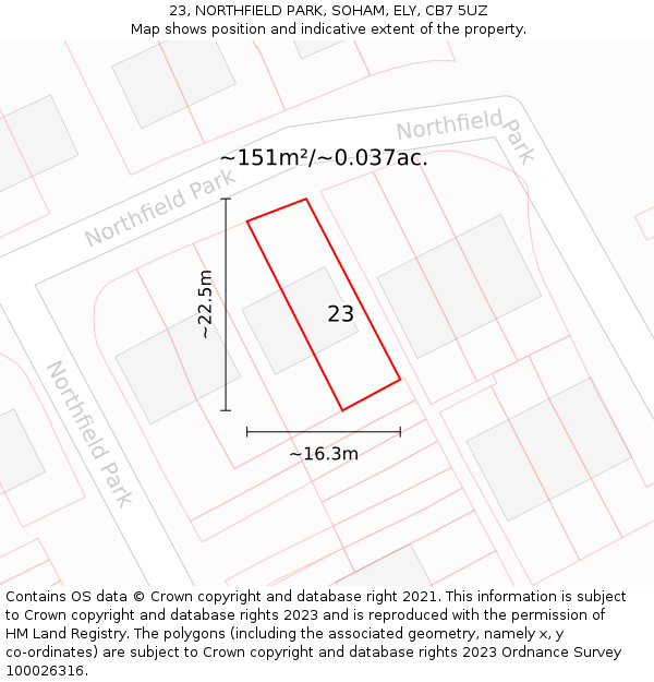 23, NORTHFIELD PARK, SOHAM, ELY, CB7 5UZ: Plot and title map