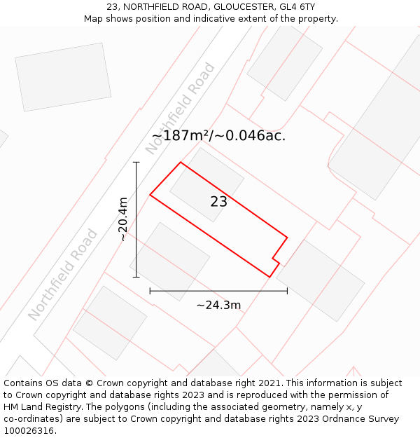 23, NORTHFIELD ROAD, GLOUCESTER, GL4 6TY: Plot and title map