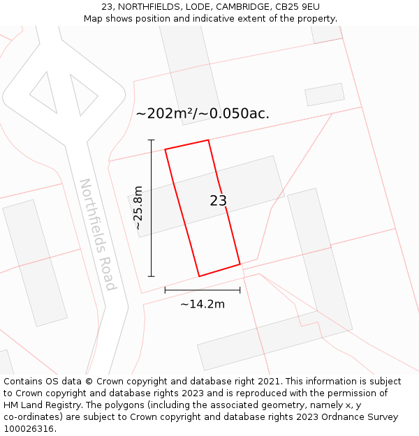 23, NORTHFIELDS, LODE, CAMBRIDGE, CB25 9EU: Plot and title map