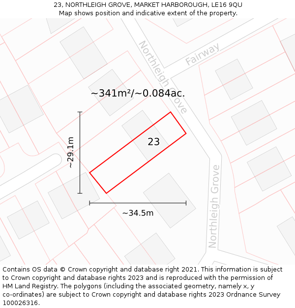 23, NORTHLEIGH GROVE, MARKET HARBOROUGH, LE16 9QU: Plot and title map