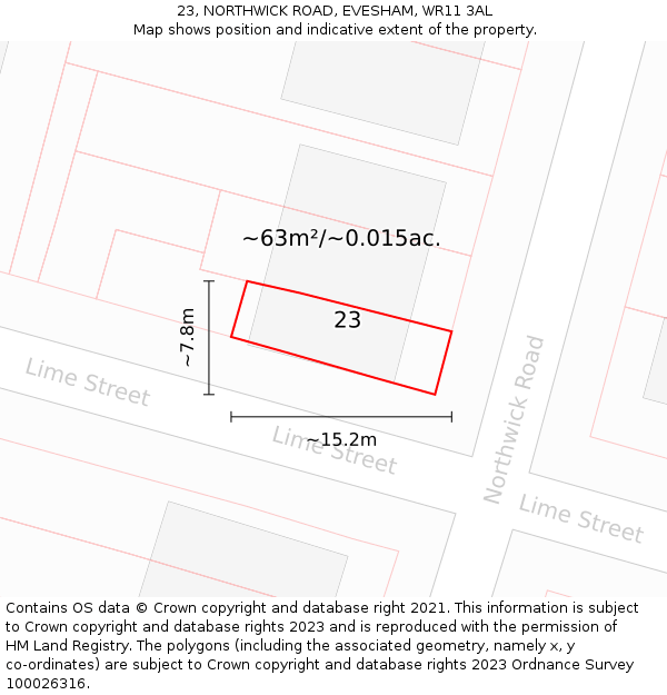 23, NORTHWICK ROAD, EVESHAM, WR11 3AL: Plot and title map