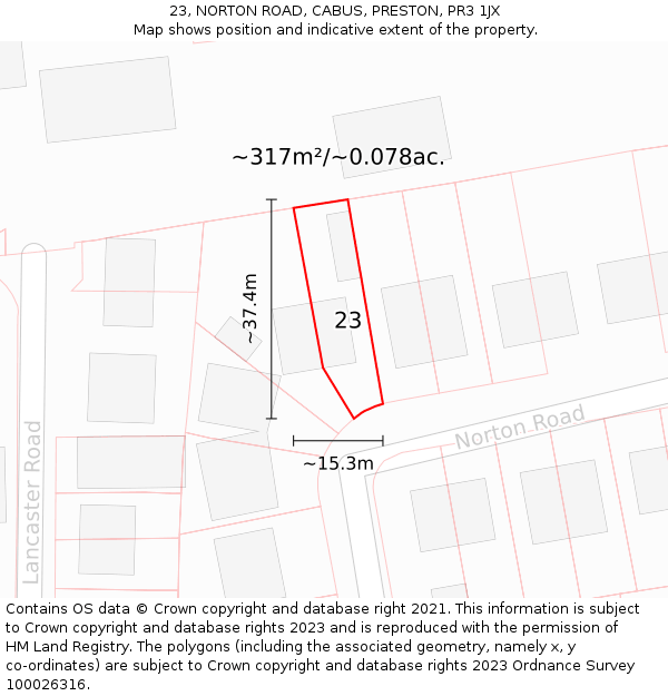 23, NORTON ROAD, CABUS, PRESTON, PR3 1JX: Plot and title map