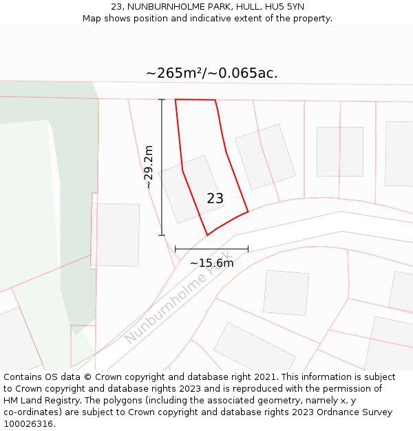 23, NUNBURNHOLME PARK, HULL, HU5 5YN: Plot and title map