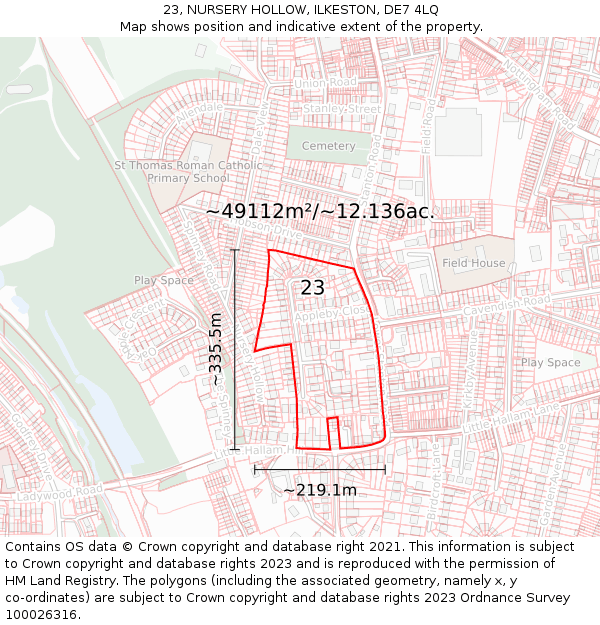 23, NURSERY HOLLOW, ILKESTON, DE7 4LQ: Plot and title map