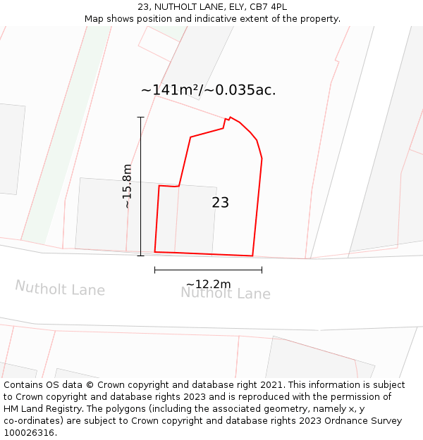 23, NUTHOLT LANE, ELY, CB7 4PL: Plot and title map