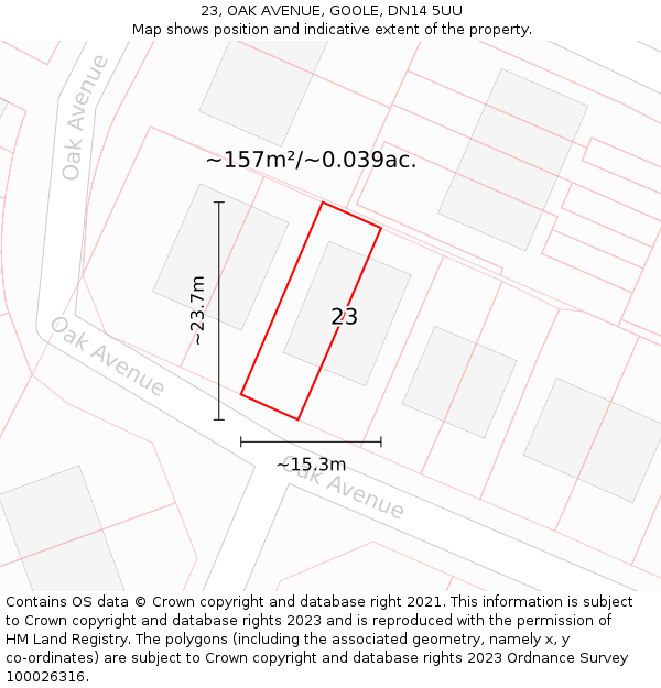 23, OAK AVENUE, GOOLE, DN14 5UU: Plot and title map