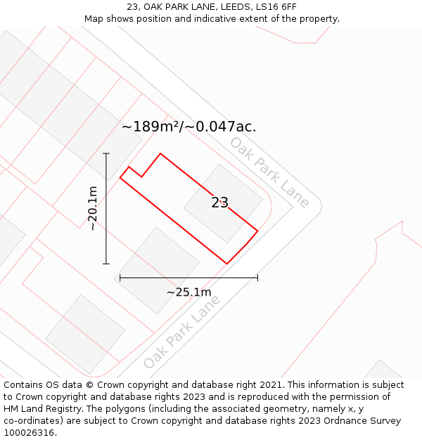 23, OAK PARK LANE, LEEDS, LS16 6FF: Plot and title map
