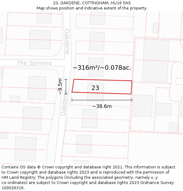 23, OAKDENE, COTTINGHAM, HU16 5AS: Plot and title map