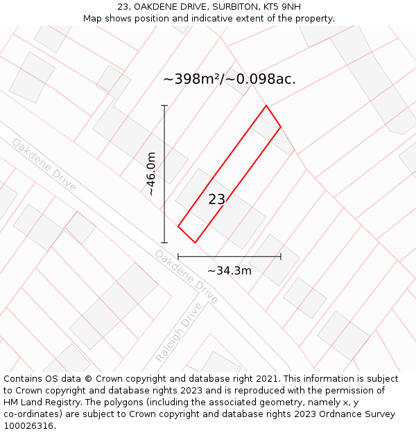 23, OAKDENE DRIVE, SURBITON, KT5 9NH: Plot and title map