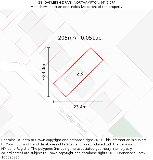 23, OAKLEIGH DRIVE, NORTHAMPTON, NN5 6RP: Plot and title map