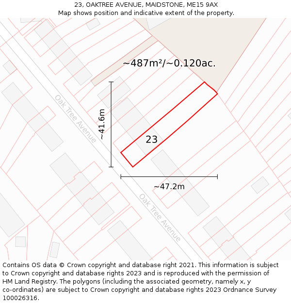 23, OAKTREE AVENUE, MAIDSTONE, ME15 9AX: Plot and title map