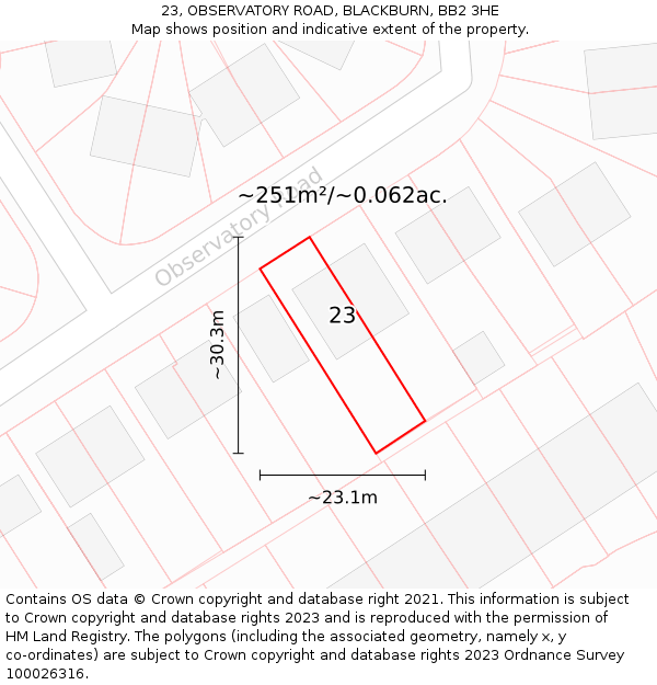 23, OBSERVATORY ROAD, BLACKBURN, BB2 3HE: Plot and title map