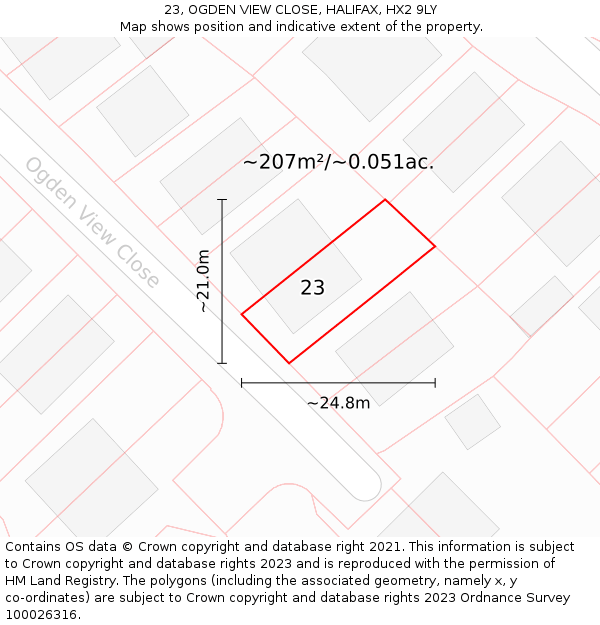 23, OGDEN VIEW CLOSE, HALIFAX, HX2 9LY: Plot and title map