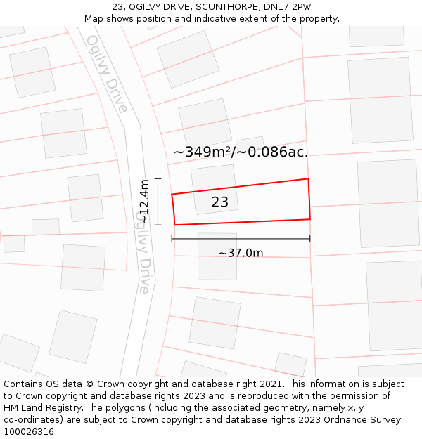 23, OGILVY DRIVE, SCUNTHORPE, DN17 2PW: Plot and title map